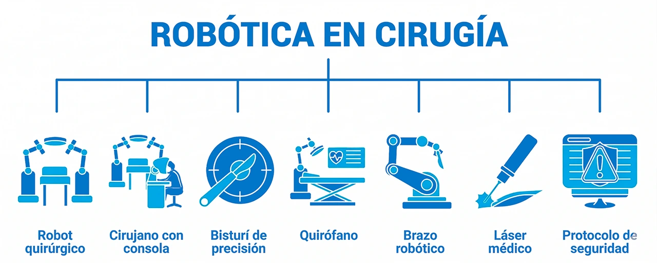 Ilustración sobre cómo los robots quirúrgicos pueden realizar diversas funciones durante una cirugía robótica.